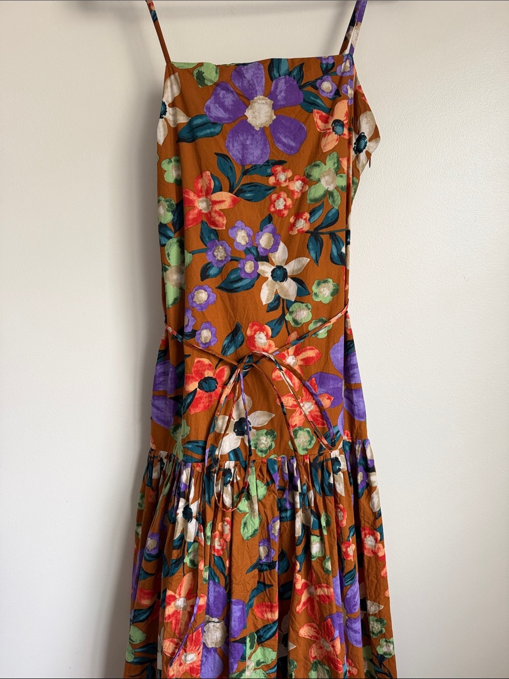 Current Air Anthropology Brown Floral Fall Transitional 💯 Cotton Maxi Dress